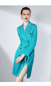 Teal V-Neck Double Breast High Split Dress - FashionByTeresa